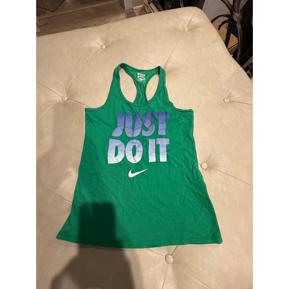 Nike Dri-FIT Womens Green Just Do It Ombre Graphic Racerback Tank Top Size Small